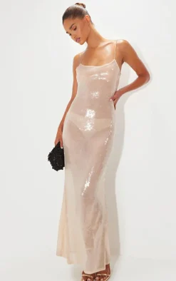 Sequin Square Neck Fishtail Maxi Dress-PrettyLittleThing Outlet