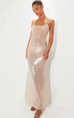 Sequin Square Neck Fishtail Maxi Dress-PrettyLittleThing Outlet
