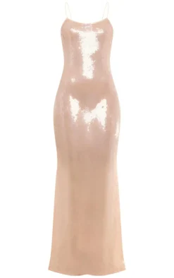 Sequin Square Neck Fishtail Maxi Dress-PrettyLittleThing Outlet