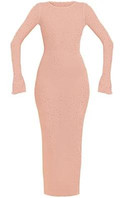 Sheer Diamante Mesh Long Sleeve Maxi Dress-PrettyLittleThing Hot