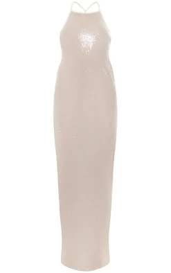 Sheer Sequin Cross Back Cowl Maxi Dress-PrettyLittleThing Clearance