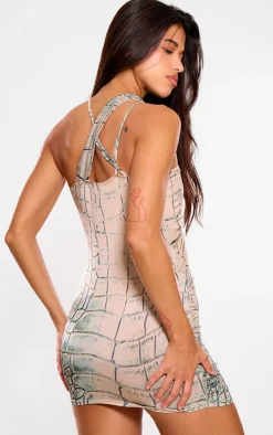 Snake Print Extreme Cut Out Mini Dress-PrettyLittleThing New