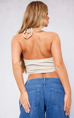 PrettyLittleThing Sleeveless Tops*Stretch Woven Twist Front Crop Top