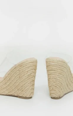 PrettyLittleThing Mules*Twin Strap Clear Mule Espadrille Wedges