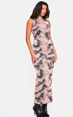 Twist Shoulder Mesh Print Maxi Dress-PrettyLittleThing Clearance