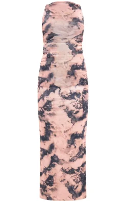 Twist Shoulder Mesh Print Maxi Dress-PrettyLittleThing Clearance
