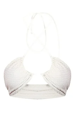 Waffle Texture Halterneck Bikini Top-PrettyLittleThing Online
