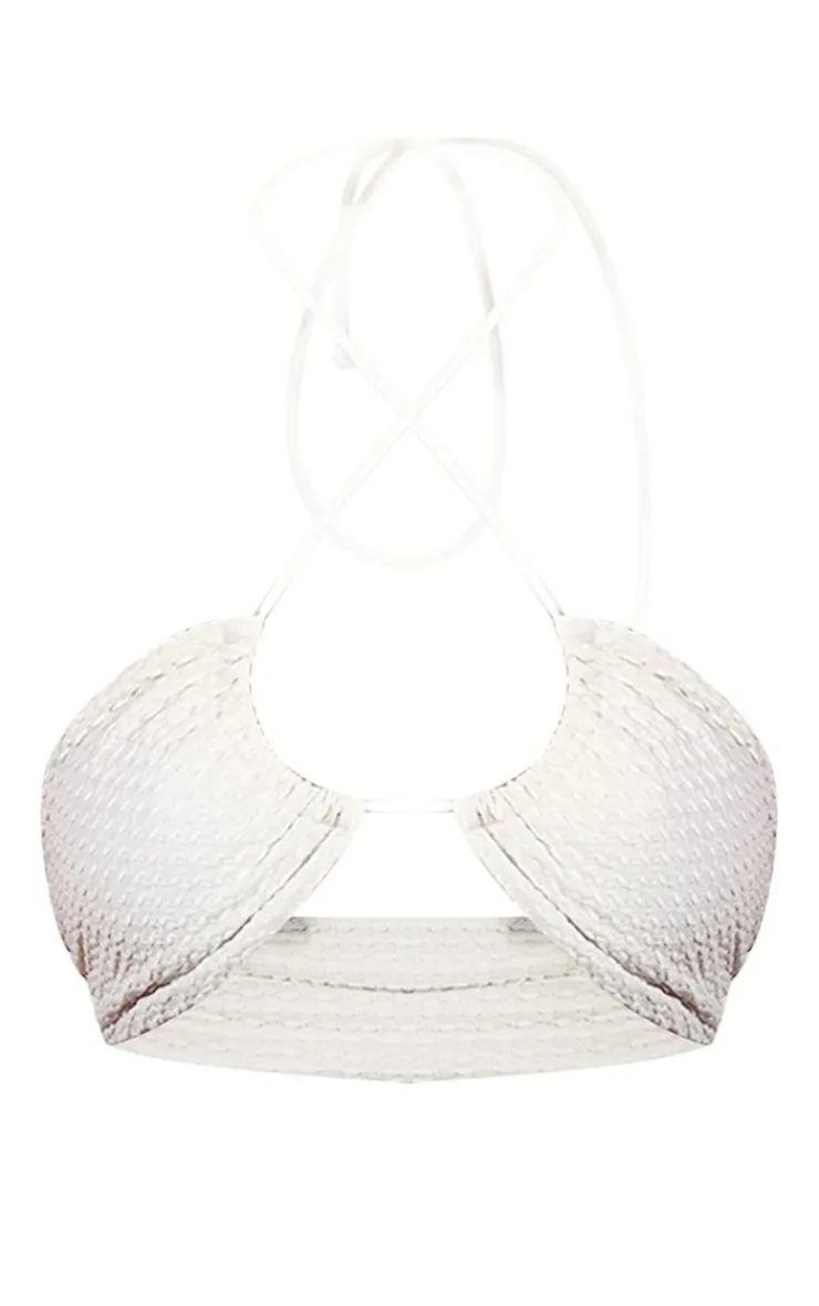 Waffle Texture Halterneck Bikini Top-PrettyLittleThing Online