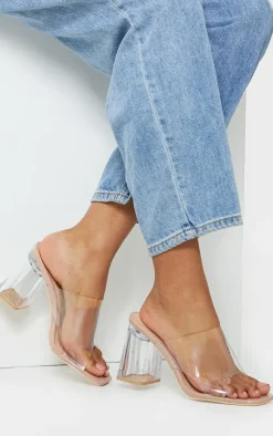 PrettyLittleThing Wide Fit Heels*Wide Fit Clear Flared Block Heel Mules