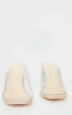 PrettyLittleThing Wide Fit Heels*Wide Fit Clear Flared Block Heel Mules