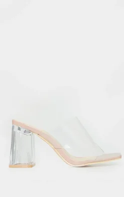 PrettyLittleThing Wide Fit Heels*Wide Fit Clear Flared Block Heel Mules