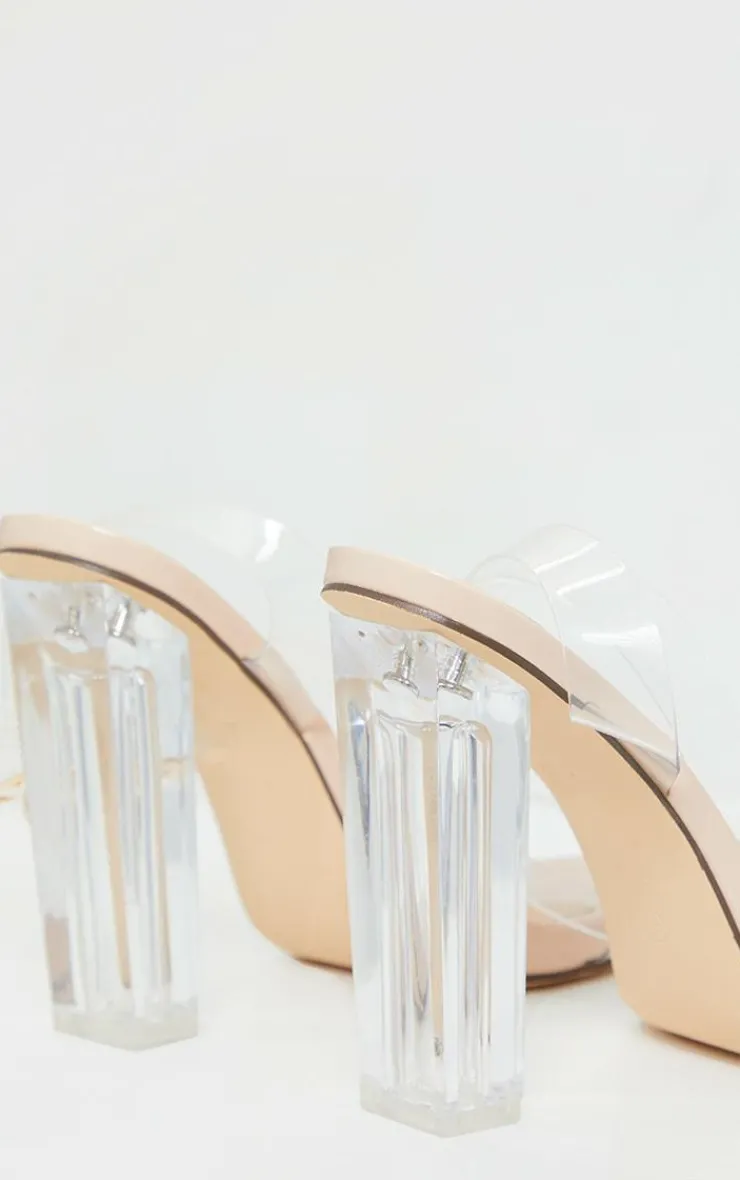 PrettyLittleThing Wide Fit Sandals*Wide Fit Clear High Block Heel Strappy Heel Sandals