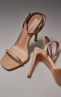 PrettyLittleThing Wide Fit Heels*Wide Fit Faux Suede Square Toe Barely There Strappy High Heels