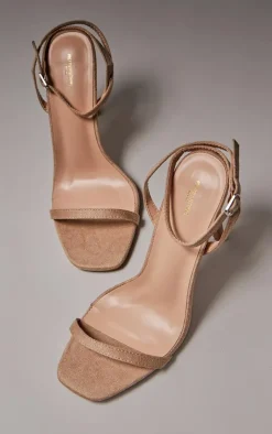 PrettyLittleThing Wide Fit Heels*Wide Fit Faux Suede Square Toe Barely There Strappy High Heels