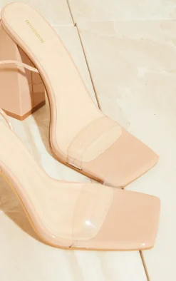 PrettyLittleThing Wide Fit Sandals*Wide Fit Patent Pu Clear Strap Block Heel Sandals