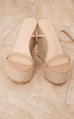PrettyLittleThing Wide Fit Heels*Wide Fit PU Metallic Strap Espadrille High Heeled Wedges
