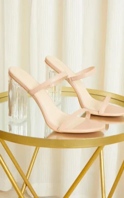 PrettyLittleThing Wide Fit Heels*WIDE FIT PU Patent Double Strap Clear Block High Heels