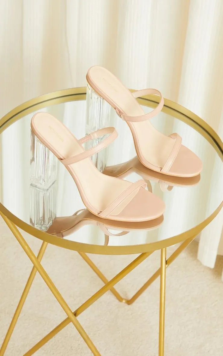 PrettyLittleThing Wide Fit Heels*WIDE FIT PU Patent Double Strap Clear Block High Heels