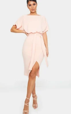 Wrap Front Kimono Sleeve Midi Dress-PrettyLittleThing Discount