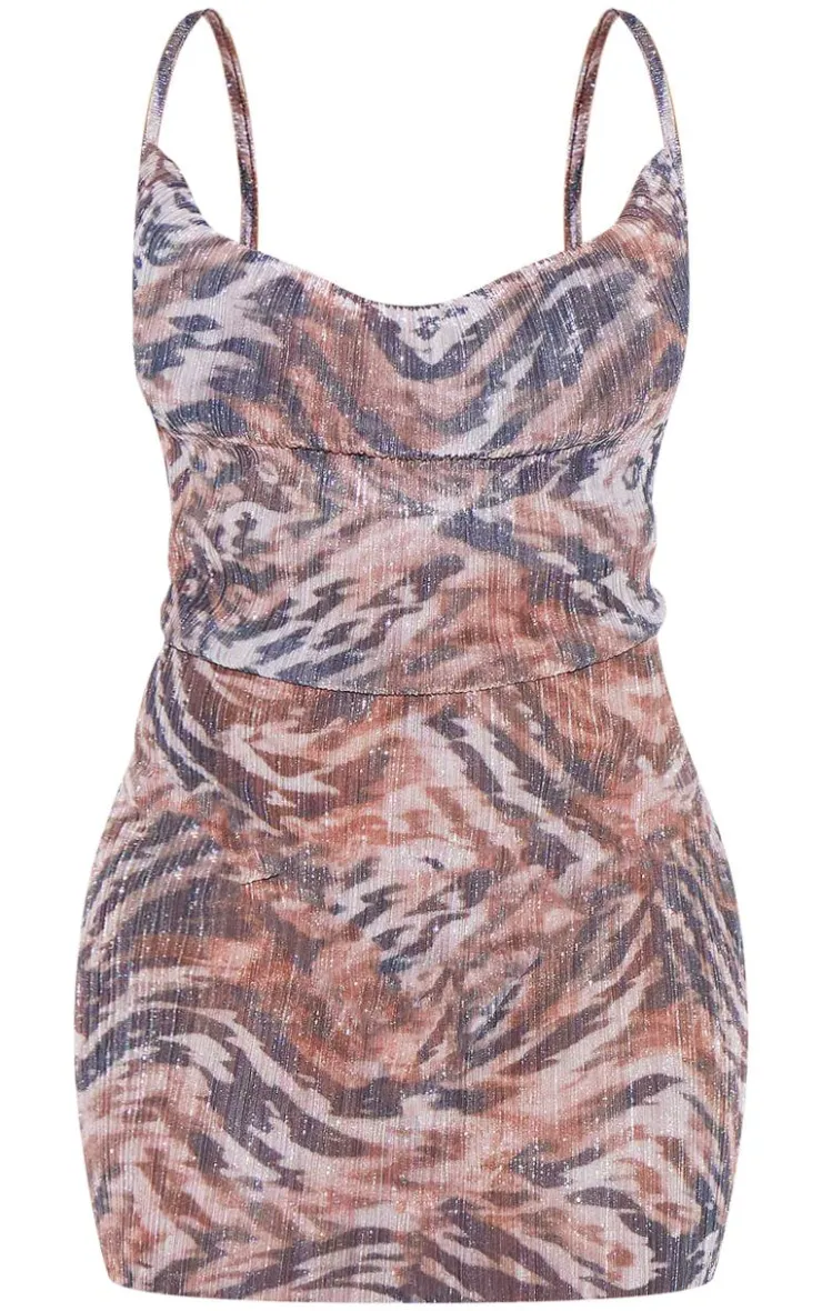 Zebra Print Cowl Neck Shift Dress-PrettyLittleThing Online