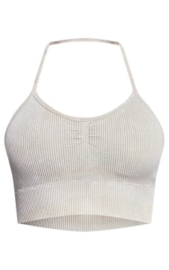 PrettyLittleThing Workout Tops*Acid Wash Seamless Rib Longline Cage Back Top