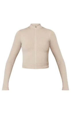 PrettyLittleThing Athletic Jackets*Acid Wash Seamless Ribbed Zip Up Cropped Sports Jacket