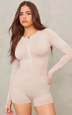 PrettyLittleThing Seamless Gym Wear*Acid Wash Seamless Rib Cut Out Back Short Gym Unitard