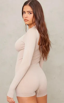 PrettyLittleThing Seamless Gym Wear*Acid Wash Seamless Rib Cut Out Back Short Gym Unitard