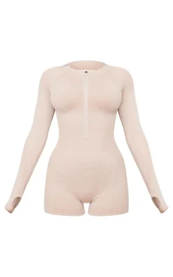 PrettyLittleThing Seamless Gym Wear*Acid Wash Seamless Rib Cut Out Back Short Gym Unitard