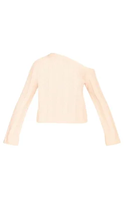 Online PrettyLittleThing Cable Knit Asymmetric Neckline Oversized Sweater Oatmeal