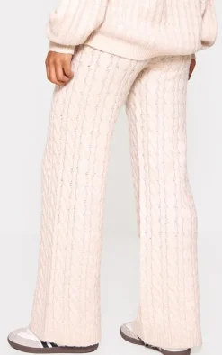 Online PrettyLittleThing Cable Knit Drawstring Waist Pants Oatmeal