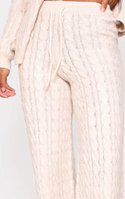 Online PrettyLittleThing Cable Knit Drawstring Waist Pants Oatmeal