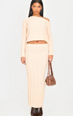 PrettyLittleThing Cable Knit Maxi Skirt Oatmeal