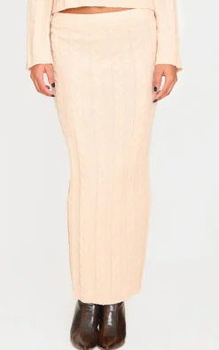 PrettyLittleThing Cable Knit Maxi Skirt Oatmeal