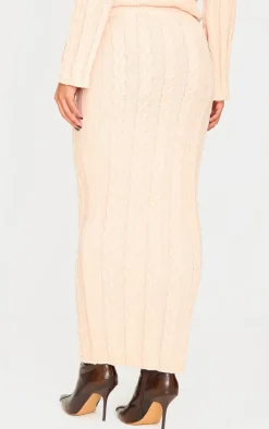 PrettyLittleThing Cable Knit Maxi Skirt Oatmeal