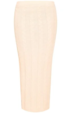 PrettyLittleThing Cable Knit Maxi Skirt Oatmeal