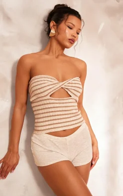 PrettyLittleThing Knitted Tops*Contrast Twist Knit Cut Out Bandeau Top