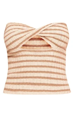 PrettyLittleThing Knitted Tops*Contrast Twist Knit Cut Out Bandeau Top