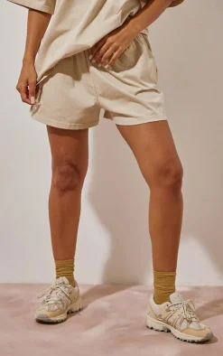 Discount PrettyLittleThing Cotton Oversized Boxy Shorts Oatmeal