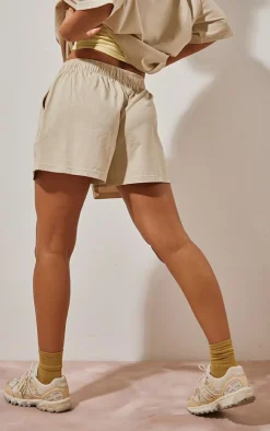 Discount PrettyLittleThing Cotton Oversized Boxy Shorts Oatmeal