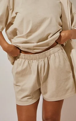 Discount PrettyLittleThing Cotton Oversized Boxy Shorts Oatmeal