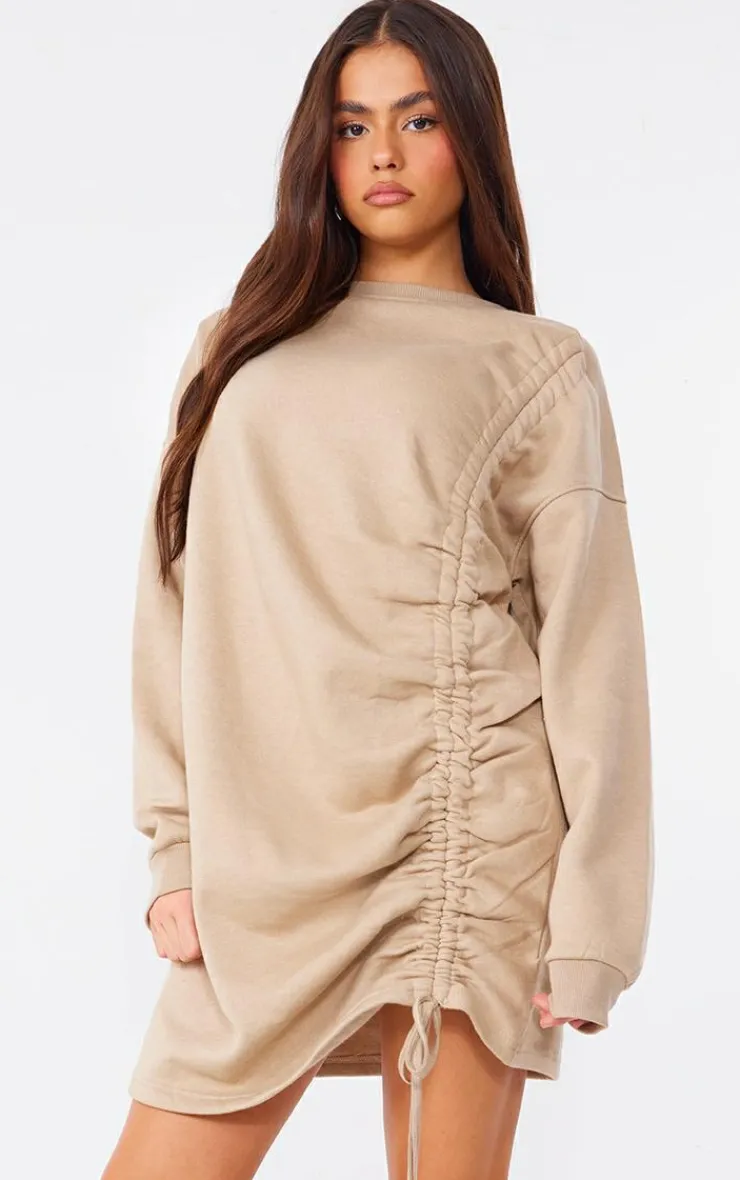 PrettyLittleThing Sweater Dresses*Crew Neck Oversized Ruched Sweatshirt Dress