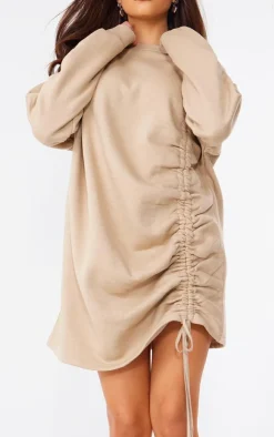 PrettyLittleThing Sweater Dresses*Crew Neck Oversized Ruched Sweatshirt Dress