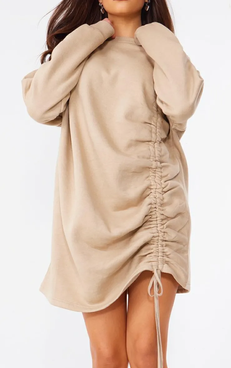 PrettyLittleThing Sweater Dresses*Crew Neck Oversized Ruched Sweatshirt Dress