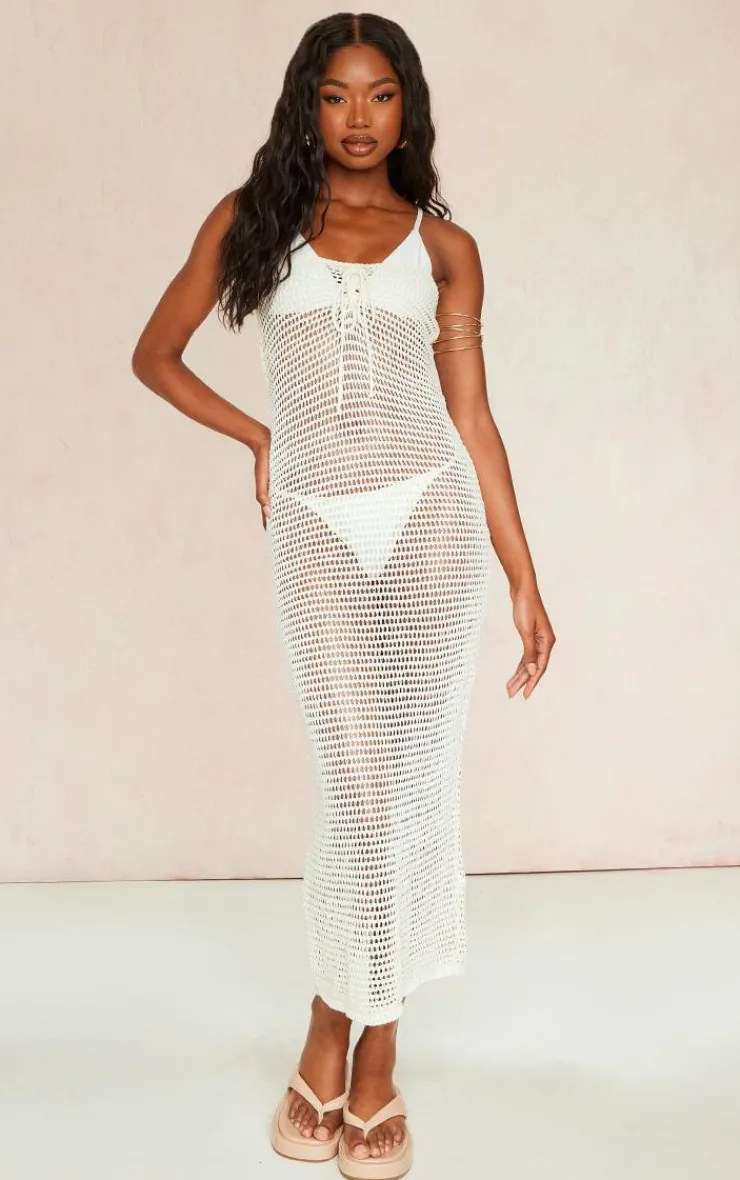 Crochet Front Lace Bandeau Maxi Dress-PrettyLittleThing New