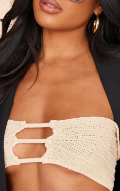 PrettyLittleThing Knitted Tops*Crochet Knit Cut Out Bandeau