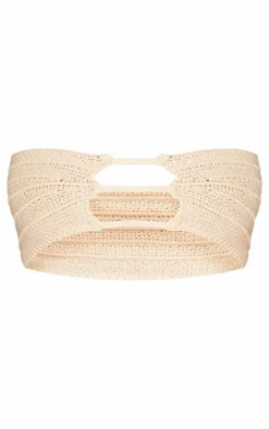 PrettyLittleThing Knitted Tops*Crochet Knit Cut Out Bandeau