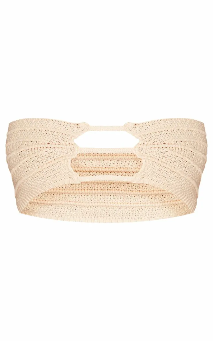 PrettyLittleThing Knitted Tops*Crochet Knit Cut Out Bandeau