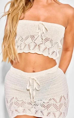Clearance PrettyLittleThing Crochet Knit Tie Front Mini Skirt Oatmeal