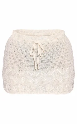 Clearance PrettyLittleThing Crochet Knit Tie Front Mini Skirt Oatmeal